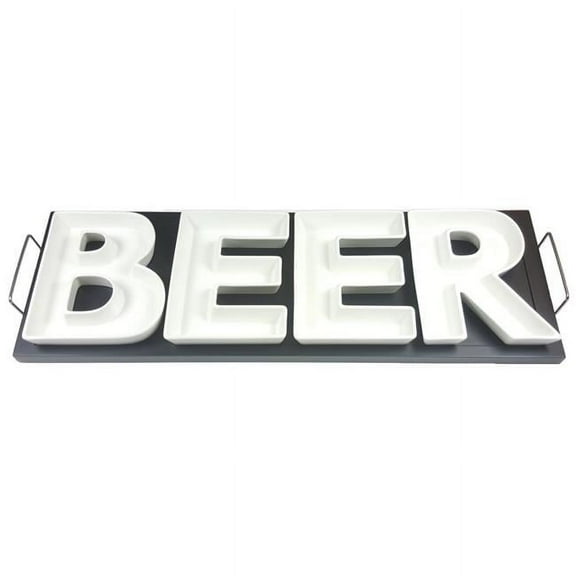 Red Vanilla CY300-105 21 x 7 in. Vanilla Beer Serving Dishes with Wooden Tray, White & Black