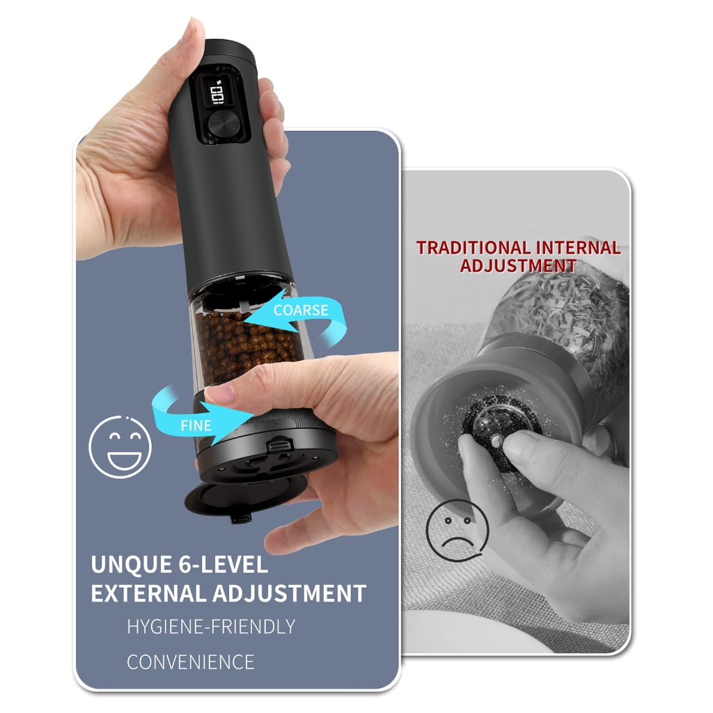 PatungKu Nonrust Steel Automatic Pepper Grinders USB Rechargeable 2 Grinding Speed Adjustable Coarseness Dials 100ml Large Capacity