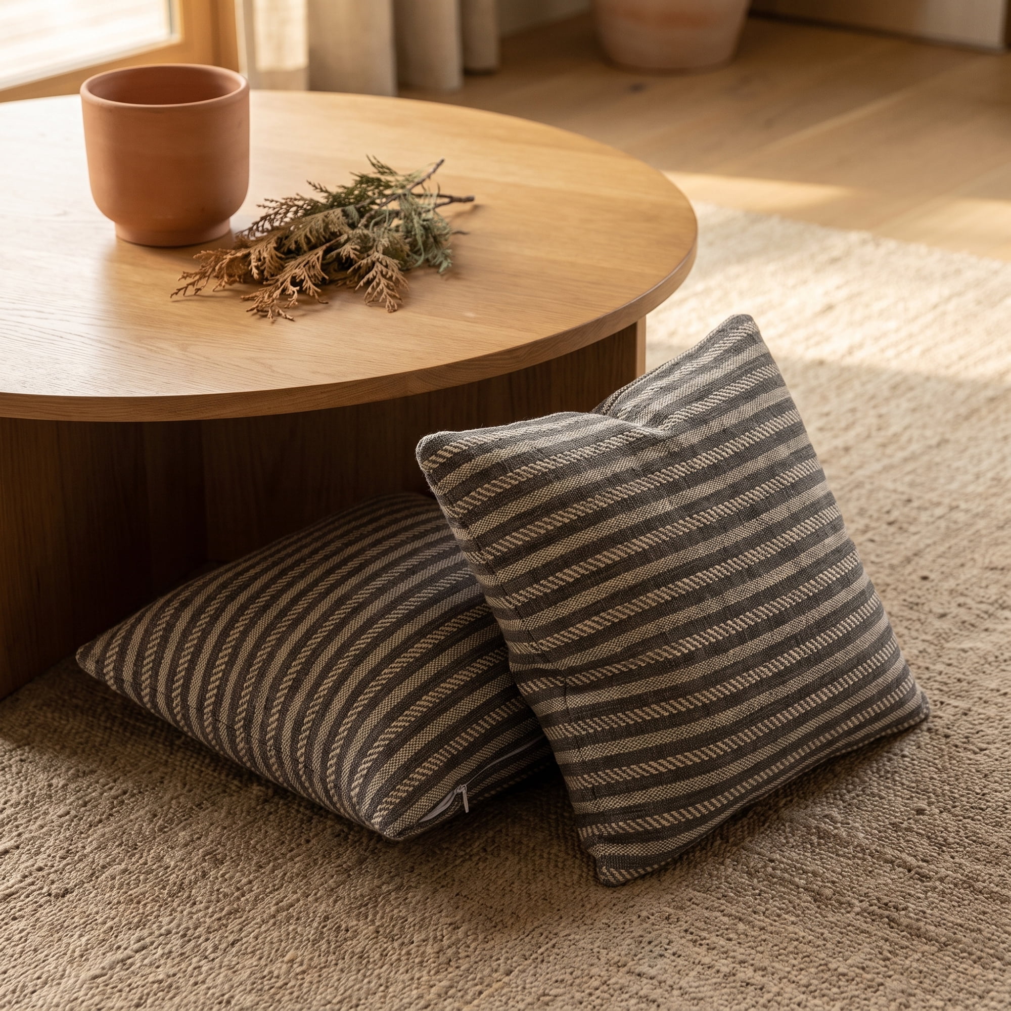 Unique Bargains Striped Throw Pillow Covers Set of 2 Cushion Cases Dark Grey 18"x18"