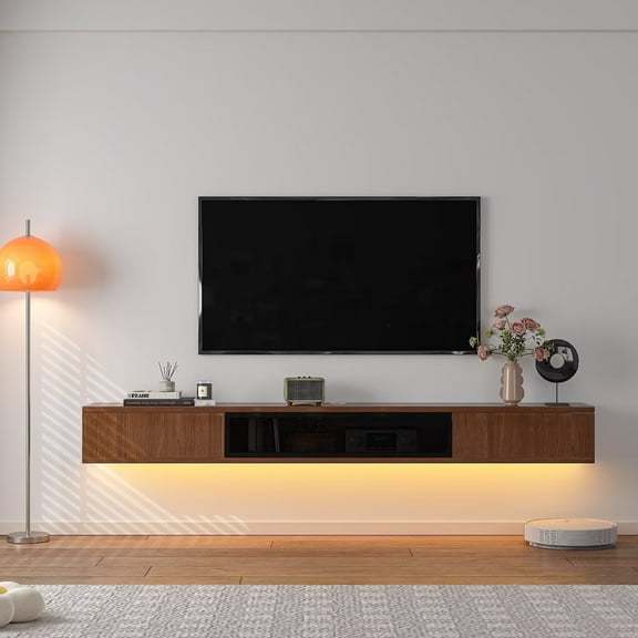 FloatiCasa 47-Inch High Gloss Floating TV Stand Wall Mounted TV Shelf for TVs up to 50" Entertainment Center with Storage(Walnut)