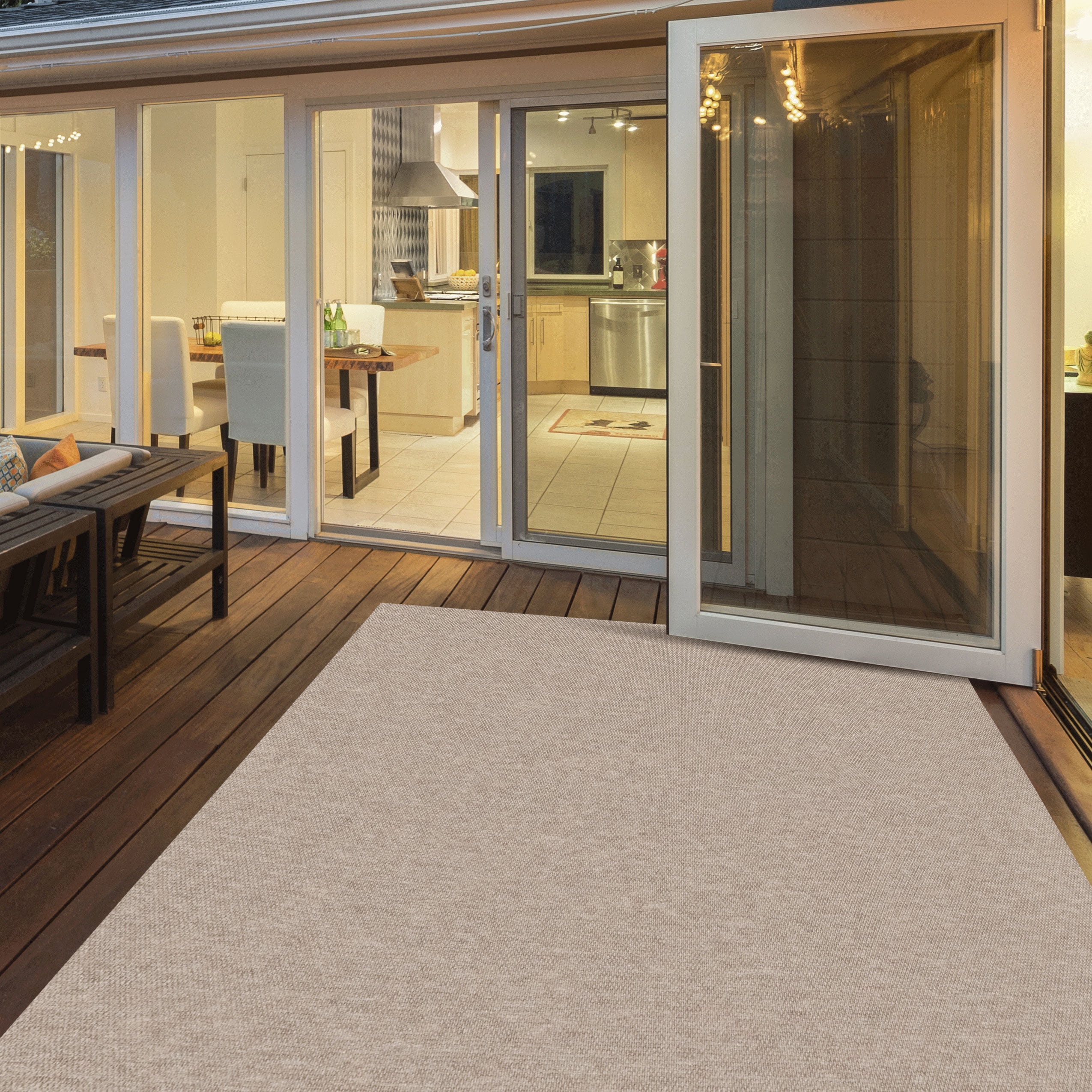Foss Indoor Outdoor Taupe Ribbed Area Rugs, 6' x 8', Waterproof