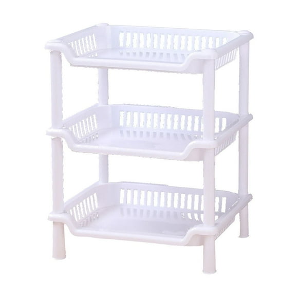 Shelves Rectangular Three-layer Storage Rack Bathroom Plastic Storage Rack Bathroom Kitchen Storage Rack Floor Standing Rack Garage Shelf Home (White, Plastic)