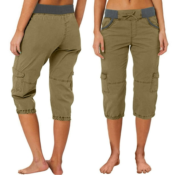 WILLBEST Pantalones Casuales Para Mujer, Ligeros, de Cintura Alta, Elásticos, Con Cordón, Cargo Capri Para Comodidad Diaria, Diseño de Bolsillo Versátil y Elástico, Ideal Para Diversas Actividades.