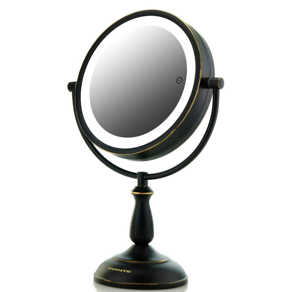 Ovente Lighted Tabletop Vanity Mirror 7.5 Inch 1X 10X Magnifier 360