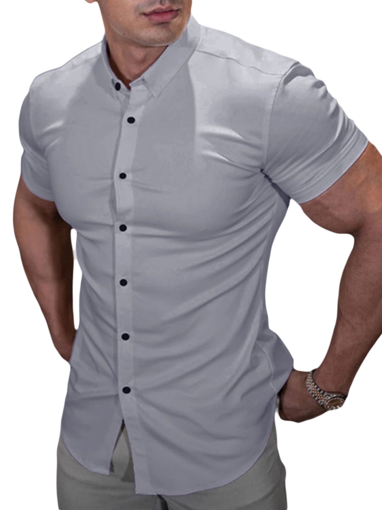 Outfmvch Men's Fashion Casual 3D Digital Printing Muscle Exercise Fitness  Short Sleeve Soft Wash Dress Shirt Mens, Brown, Small : :  Clothing, Shoes & Accessories