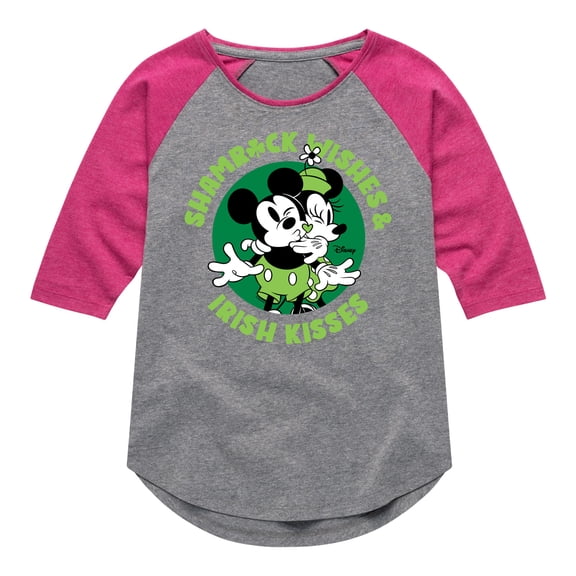 Disney - Shamrock Wishes Irish Kisses - Toddler And Youth Girls Raglan Graphic T-Shirt
