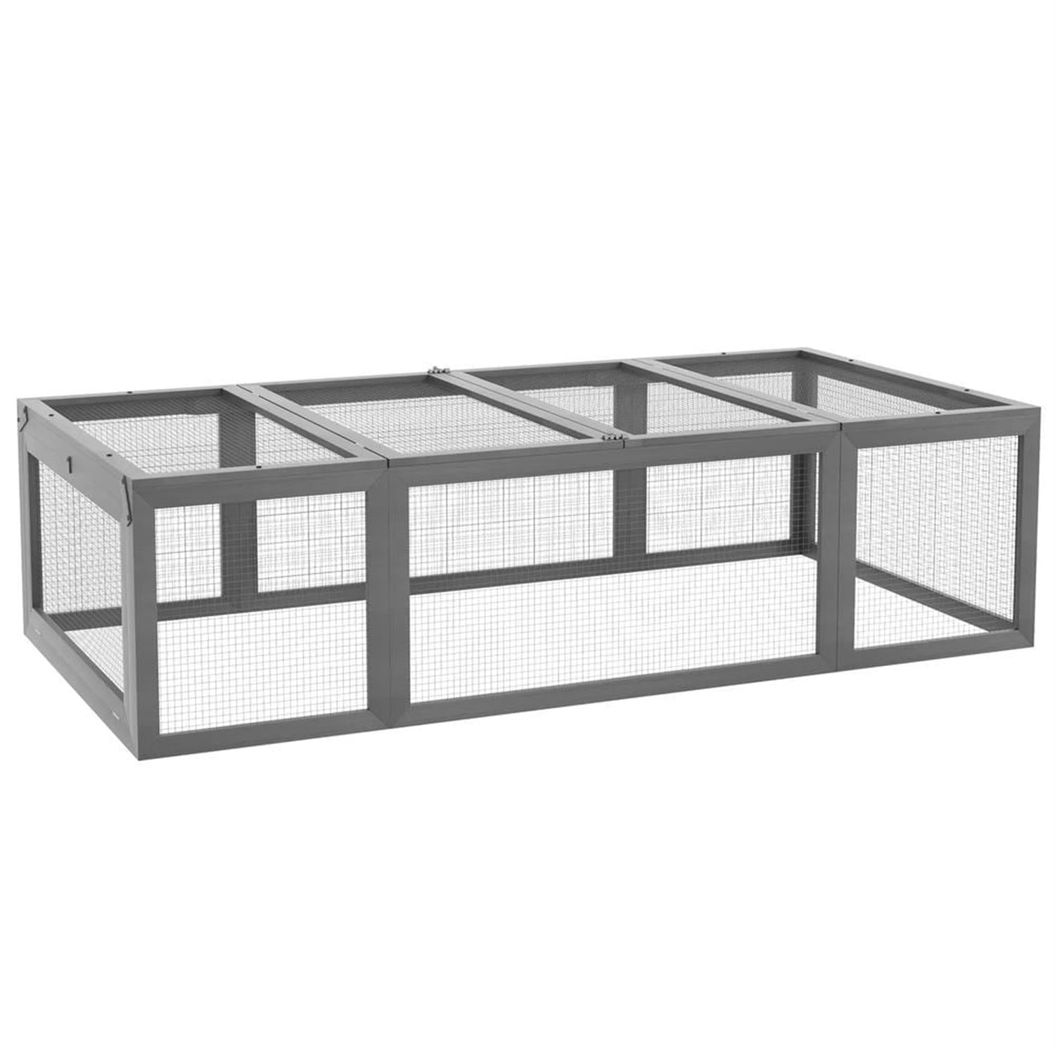 Kadyn 70" Outdoor Rabbit Hutch with Run and Lockable Doors, Wooden Small Animal Habitat Enclosure Bunny Cage for Bunnies, Guinea Pigs, Gray