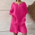 thumbnail image 6 of Two Piece Sets For Women Summer Linen Casual Outfit Plus Size Loose Fit Short Sleeve Shirts & Wide Leg Shorts Sets,Hot Pink,5XL, 6 of 7