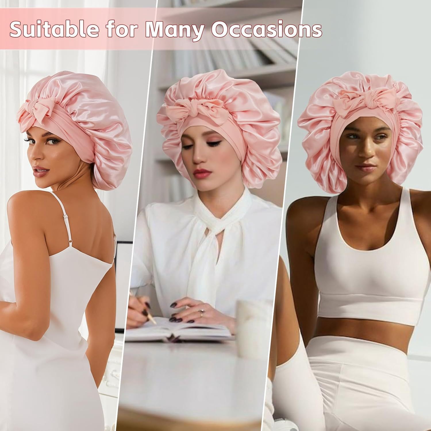 Premium Non Slip Satin Hair Bonnet for Men Women Curly Hair, Dreadlock Loc Cap Silk Double Layer Sleeping & Shower Wrap Soft Band With Tie,Black Red