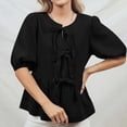 thumbnail image 7 of Sexlip Womens Short Sleeve Top Puff Sleeve Drawstring Waist V Neck Soft Fabric Relaxed Silhouette for Daily Leisure Black S, 7 of 7