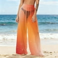thumbnail image 2 of dazeni Womens Summer Boho Cover up Pants Sun Protection Sheer Mesh Bikini Bottoms Swimsuit Cover up Wide Leg Beach Palazzo Pants Orange Large, 2 of 7