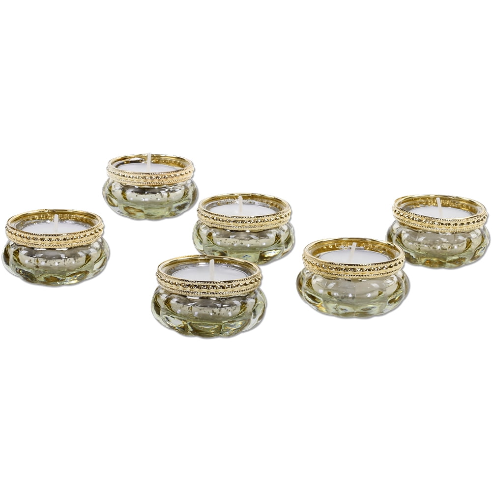 Koyal Wholesale Bloom Tea Light Holders, 6−Pack Petite Antique Gold