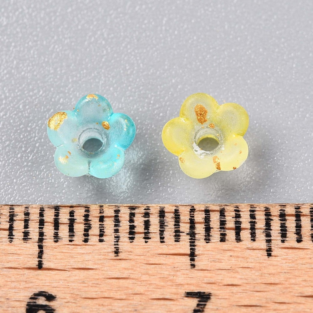 Frosted Transparent Acrylic Beads Flower with Gold Foil Turquoise 5.5~6x3mm Hole: 1.5mm about 10860pcs/500g.