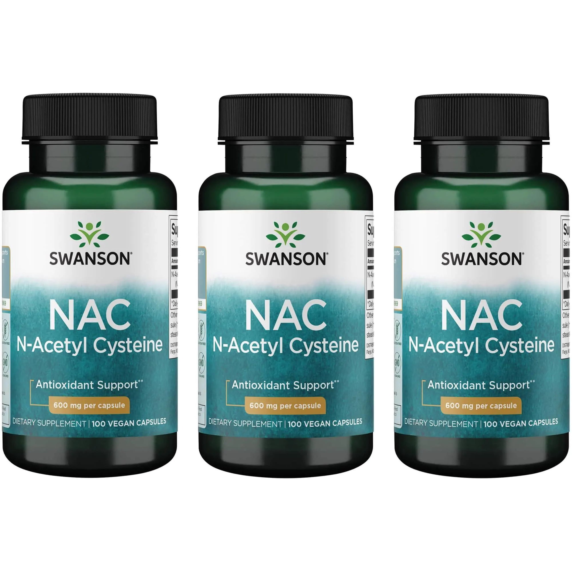 Swanson NAC N-Acetyl Cysteine Supplement, Antioxidant Support, 600 mg, 100 Capsules, 3 Pack