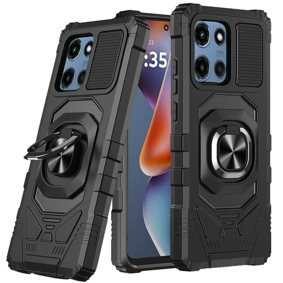 For Motorola Moto G Power 5G (2025) Case, Hybrid Dual Layer with 360° Rotate Magnetic Ring Stand Holder Kickstand TPU Rugged PC Shockproof Phone Cover (Black)