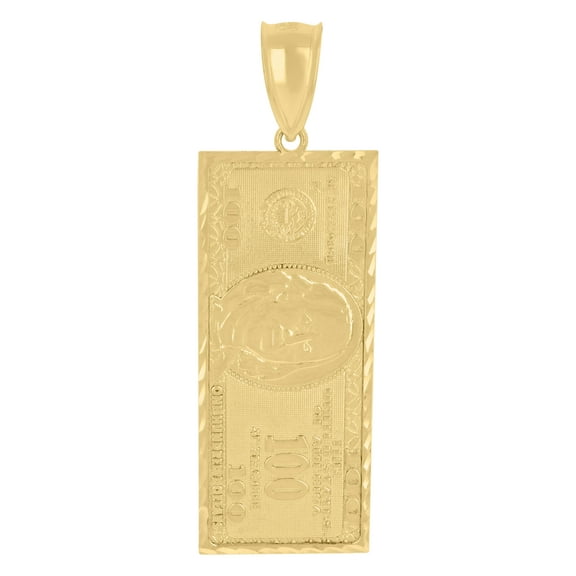 10k Yellow Gold Mens 100 Dollar Bill Currency Charm Pendant