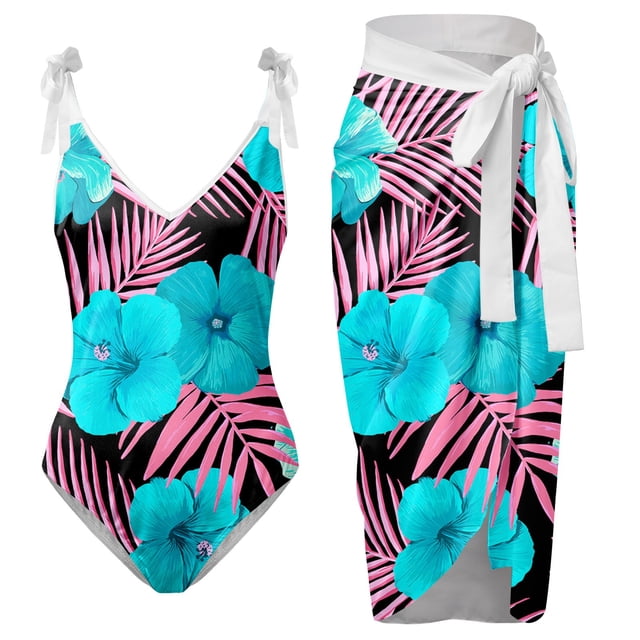 WILLBEST Robe Corset pour Femmes Formelle Femmes Col en V Maillot de Bain Imprimé Fleur Jupe Tablier Ensembles Bikini