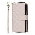 thumbnail image 2 of For Apple iPhone 11 Wallet Case Magnetic Flip Cover 9-Card Slots Zipper Pocket With Detachable Shoulder Strap And Wrist Strap,Beige,For iPhone 11, 2 of 5