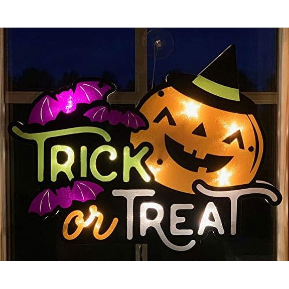 Halloween Lighted Window Decoration | Lighted Trick or Treat Sign | Indoor Outdoor Use | 15? x 12?