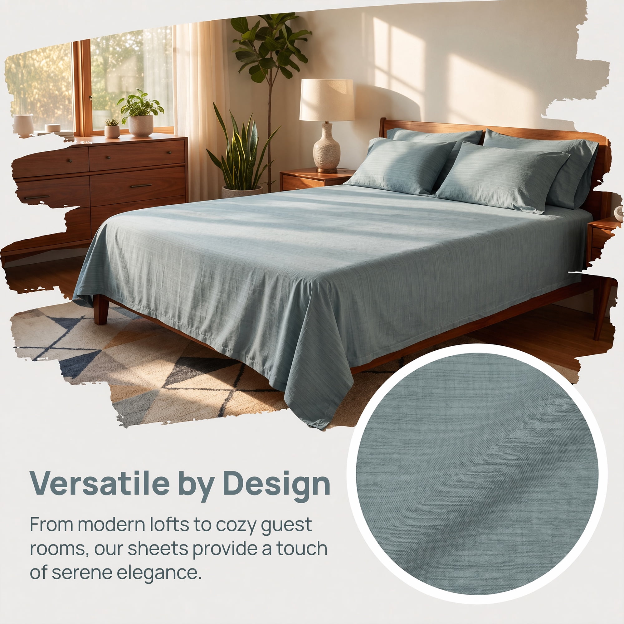 Unique Bargains Double Gauze Bed Sheet Soft Flat Sheet Use Lake Blue 91"x96"