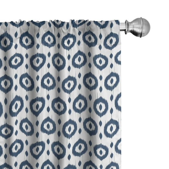 Ambesonne Ikat Curtains, Traditional Circles Dots, Pair of 28"x95", Night Blue White