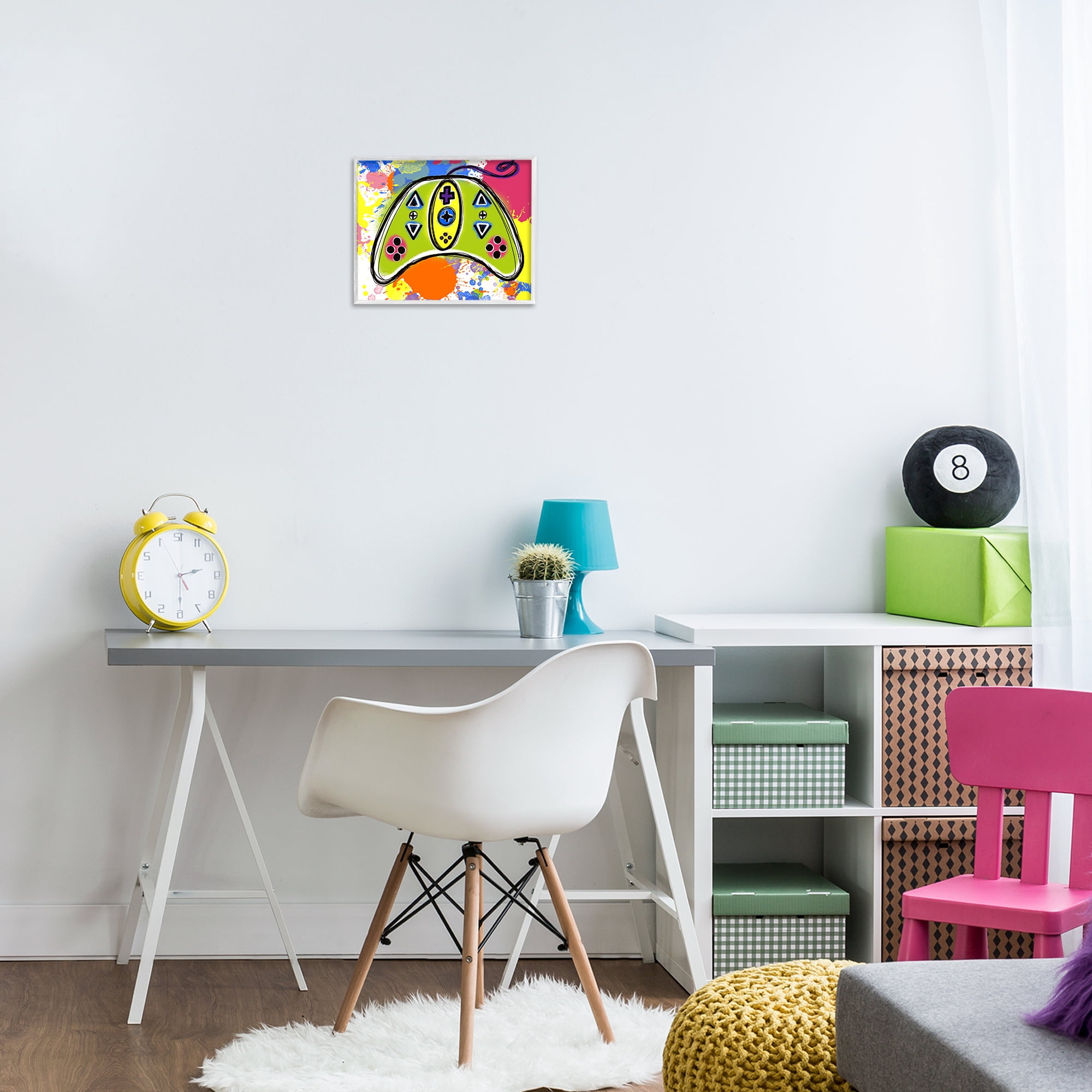 Stupell Industries Modern Pop Controller Novelty Painting White Framed Art Print Wall Art, 14 x 11
