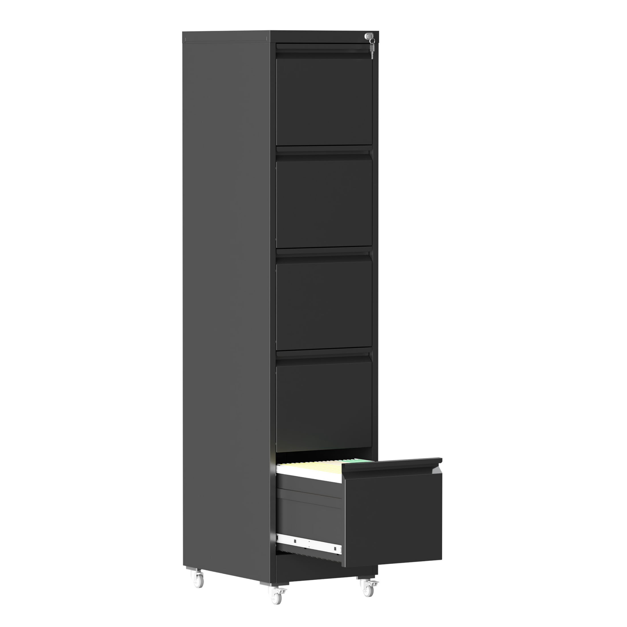 5 Drawer Letter Width Vertical File Cabinet with Lock & Wheels, Heavy Duty Metal Storage Cabinet for Home Office, Black