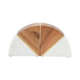 thumbnail image 6 of Stylish Curved Marble Book Ends with Wood Accent - Decorative Book Accessories for Bookshelf or Office - Modern Bookend for Home Library, Desk, or Coffee Table Decor - Set of 2, 5", White & Brown, 6 of 10