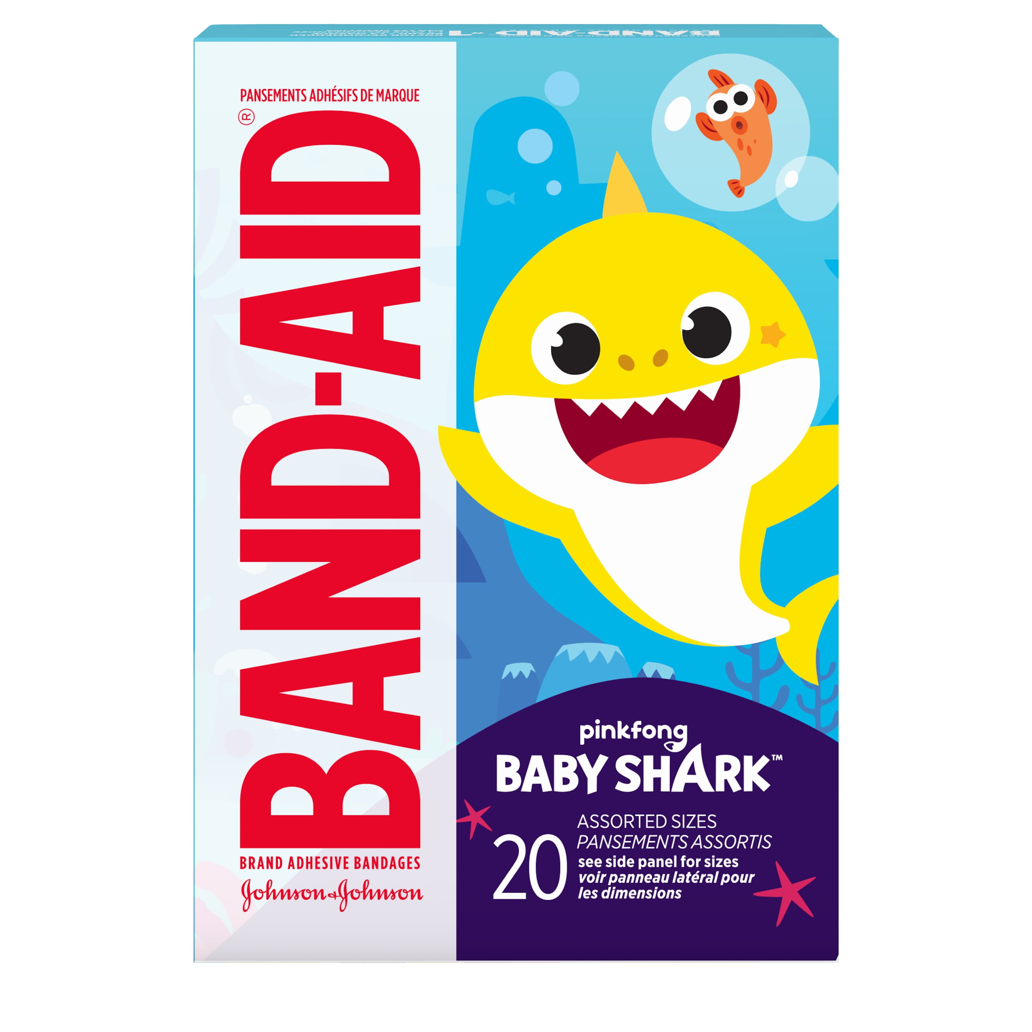 Band-Aid Bandages for Kids, Pinkfong Baby Shark, Assorted, 20 ct
