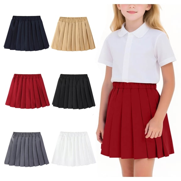 WAVSUF School Uniform Pleated Skirt for Girls High Waist with Lining Lightweight Casual Summer Breathable Skirt Red Size 8-9