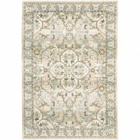 Medallion Area Rug - Beige & Ivory - 9 x 12 ft.