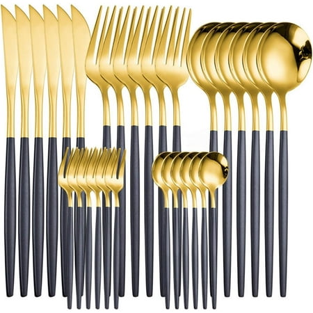 

Gold Cutlery Set Stainless Steel Black Gold Cutlery Set Fork Spoon Knife Dinnerware Set 30 Piece Silverware Tableware Kitchen