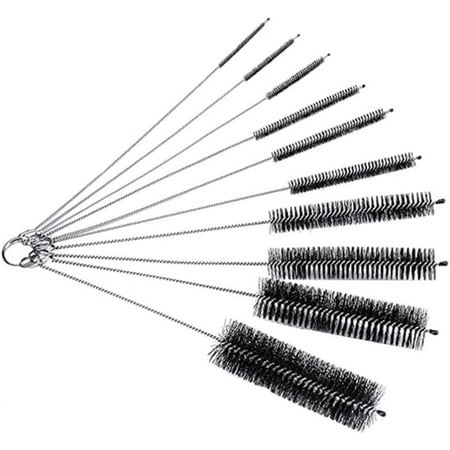 

Metal Cleaner Nylon Brush Set 10 Pieces Straw Cleaning Brush with Stainless Steel Handle for Drinking Straws Glasses Keyboards Jewelry Tube Cleaning Brush