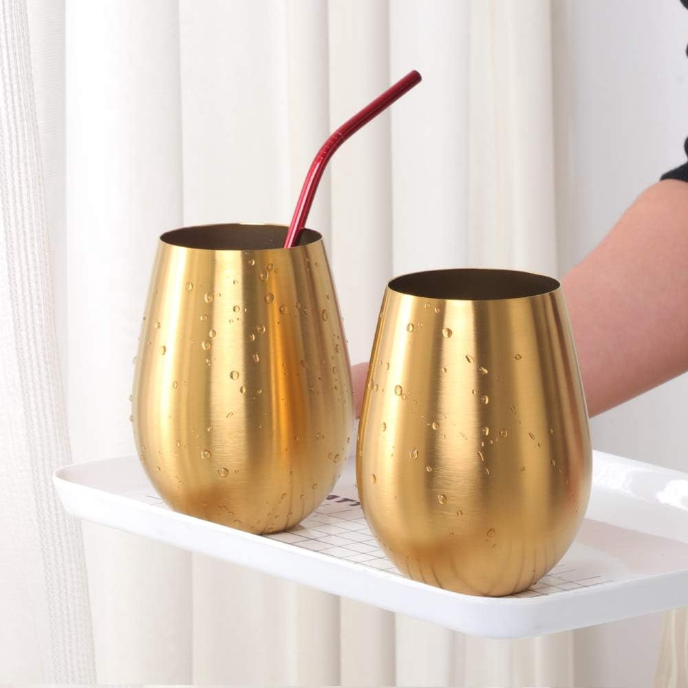 Buyer Star 304 Stainless Steel Wine Glasses Set of 4 - Gold 17 oz Outdoor Wine Tumblers