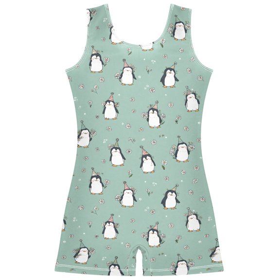 Gymnastics Leotard Sleeveless Penguin Flower Stretchy Dance Bodysuit Breathable Athletic Ballet Yoga Outfit for Ages 3-14