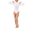 thumbnail image 4 of IBTOM CASTLE Women Long Sleeve Metalic Shiny Leather Turtleneck One Piece Gymnastics Leotard Ballet Dancewear Athletic Train Top XS White, 4 of 5