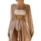 thumbnail image 4 of Verano Mujer dorado brillante Bikini cubrir frente abierto lazo cintura sol prueba vestido largo ropa de playa brillar Electrónica, 4 of 5