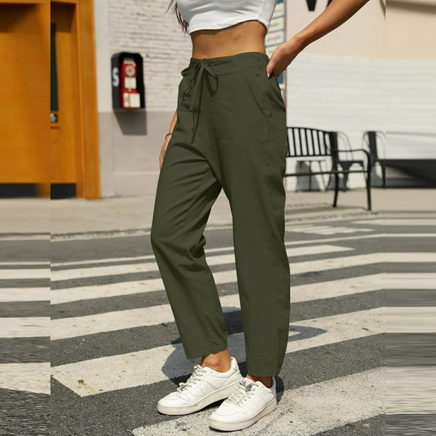 WILLBEST Pantalones Casuales de Lino Ajustados para Mujer, con Cintura Elástica y Cordón Ajustable para Mayor Comodidad y Estilo. Extra Grande