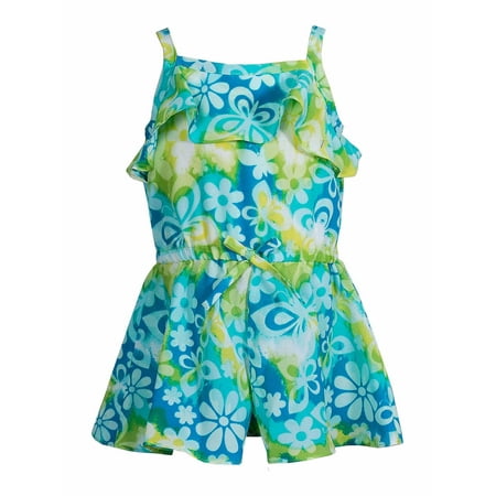 Youngland Green - Youngland Baby Girls Floral Romper - Blue and Green