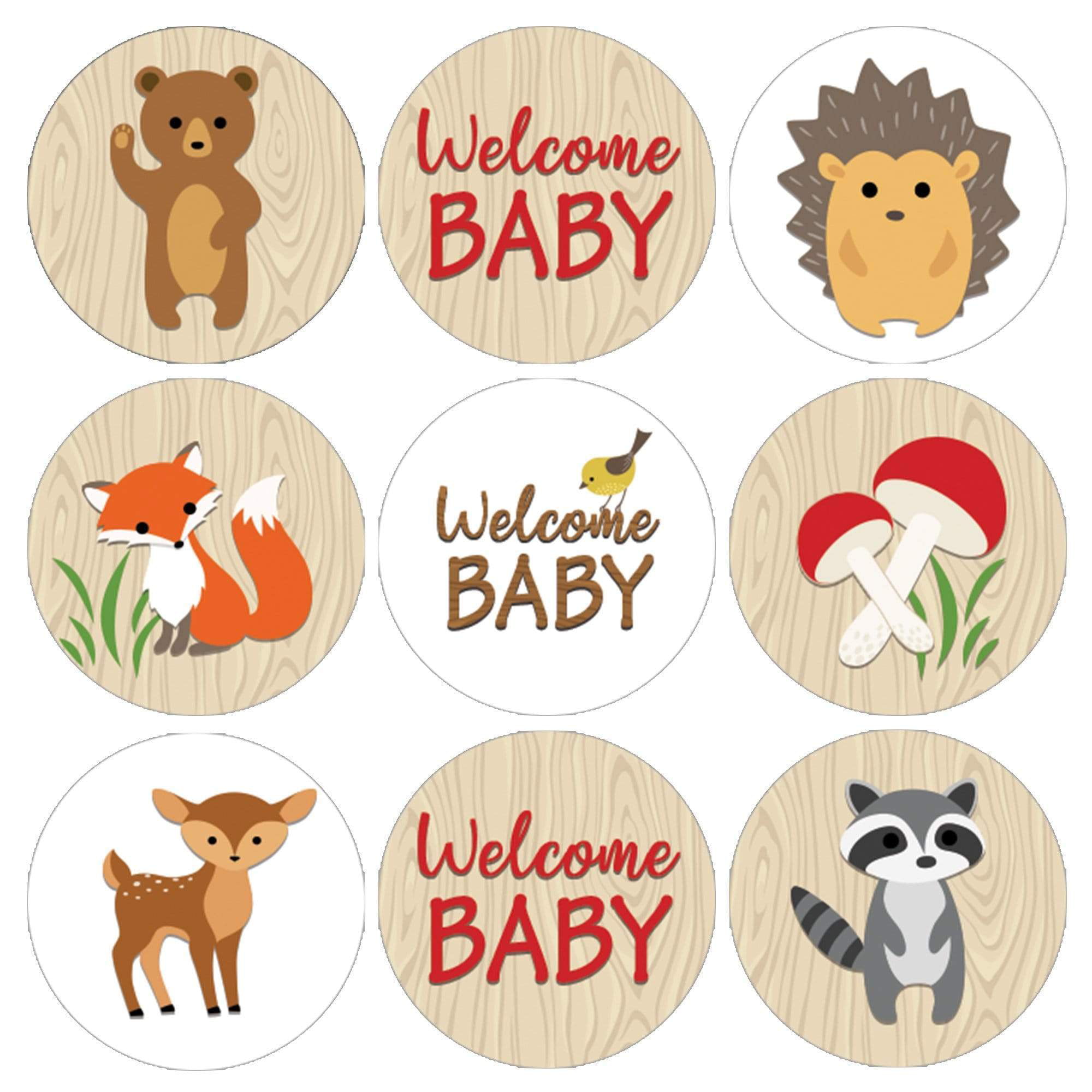 Woodland Creatures Baby Shower Personalized Round Stickers 24 Stickers Total