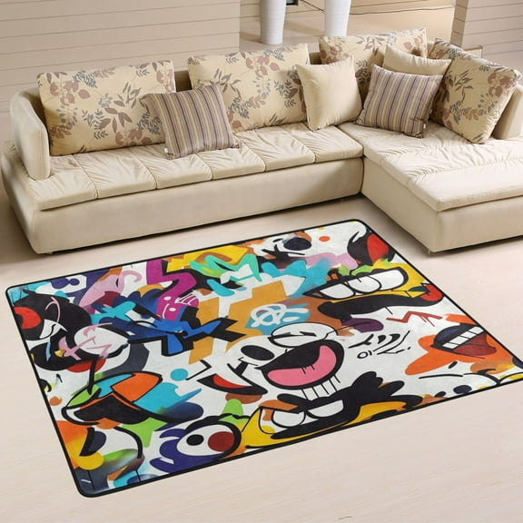 Non-Slip Area Rug 36"x24" Indoor Washable Floor Mats Carpet Printed for Living Room, Bedroom, Home Decor Abstract Cartoon Characters