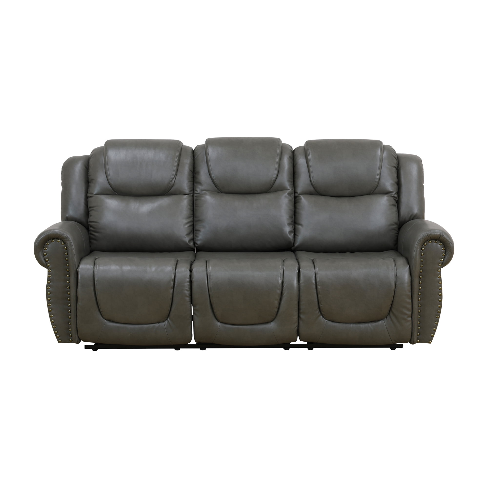 Aukfa 86" Triple Recliner Chair Oversized Loveseat RV Sofa w/ Cupholder, Home Theater Seating, Leather, Gray