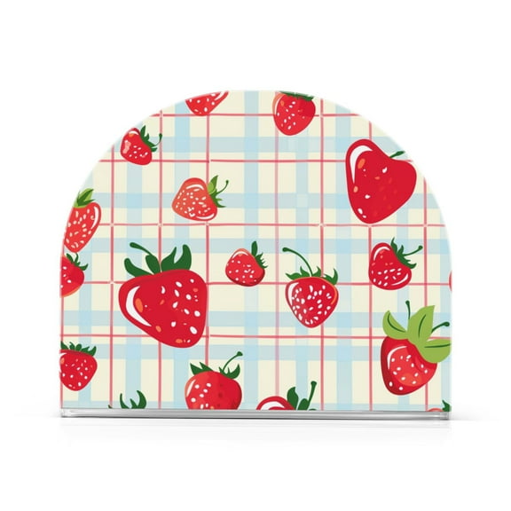 Ryvnso Strawberry on Plaid Pattern Acrylic Napkin Holder Table Kitchen Paper Tissue Organization