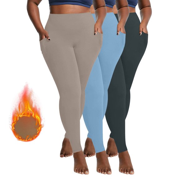 Women's Leggings 3PC Women Velvet Warm Winter Large Pocket Drying Tight Elastic Comfortable Fitness Pants Yoga Pants Workout Pants Women Multicolor 4XL
