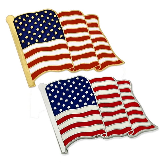 Lapel National Flag Brooch MAGA Nation USA Pin 2pcs Golden and Silvery with Black Flannel Pouch
