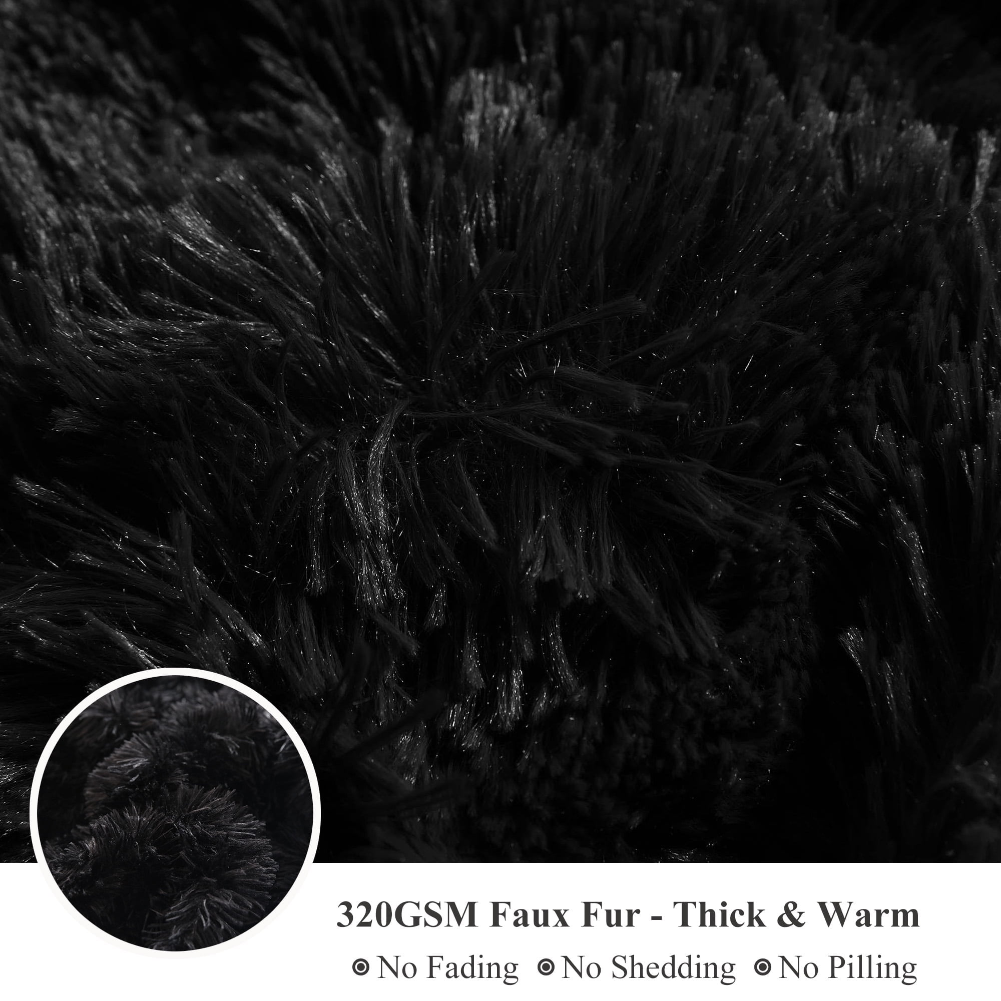 XeGe 3 Pieces Furry Plush Duvet Cover Set, Black Faux Fur Comforter Cover Set, Luxury Soft Velvet Fuzzy Fluffy Bedding Set, Shaggy Duvet Cover with 2 Pillow Covers, Zipper Closure, Queen Size, Black