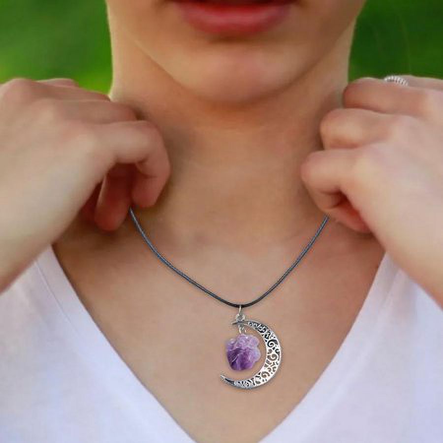 Crystal Necklace Handmade Natural Real Stone Charm Necklaces Spiritual Positive Energy for Women Unique Protection Pendant Jewelry Necklace Amethyst White impart - image 5 of 8