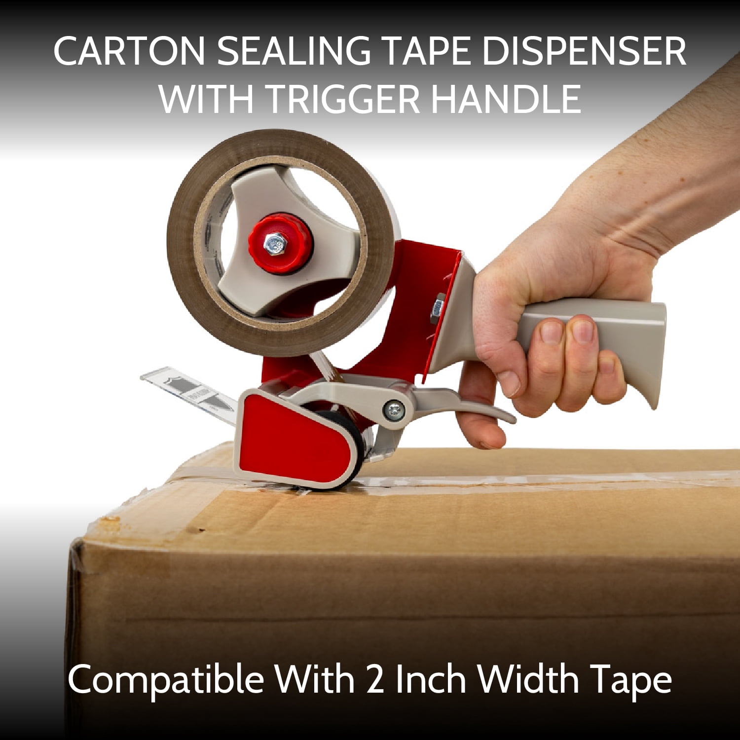MMBM Carton Sealing Tape Dispenser with Trigger Handle Fits 2" Wide Rolls, Red/Grey 2 Pcs Heavy-Duty for Industrial,Office Packaging & Shipping