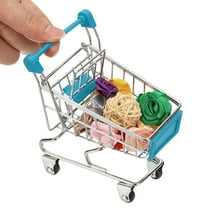 Mini Shopping Cart, Tiny Shopping Cart Trolley Miniature Grocery Supermarket Handcart Small Basket with Wheels for Pretend Play Dolls Storage Store Toy Dollhouse Gift, Sky Blue