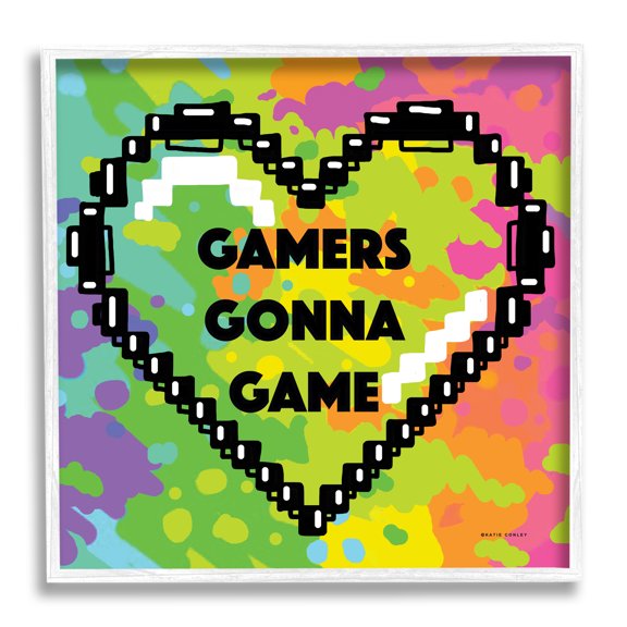 Stupell Industries Gamers Gonna Game Phrase Beauty & Fashion Painting White Framed Art Print Wall Art, 12 x 12